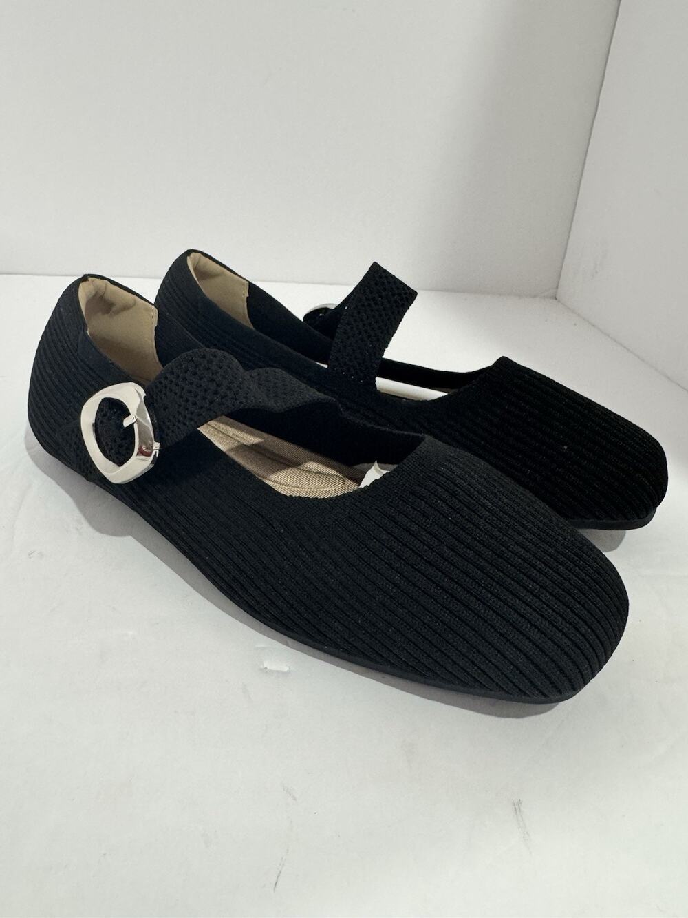 Volyxus Black Knit Square Toe Mary Jane Flats Women’s EU 36 New No Box